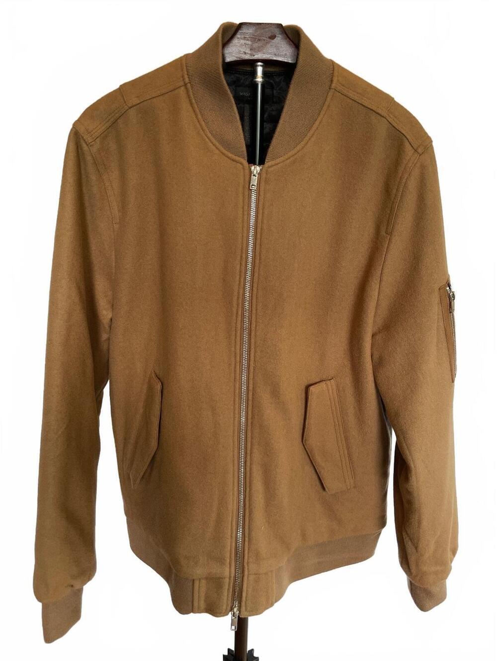 Magaschoni Man Camel Wool Blend Bomber Jacket Quilted Lined Men's XL